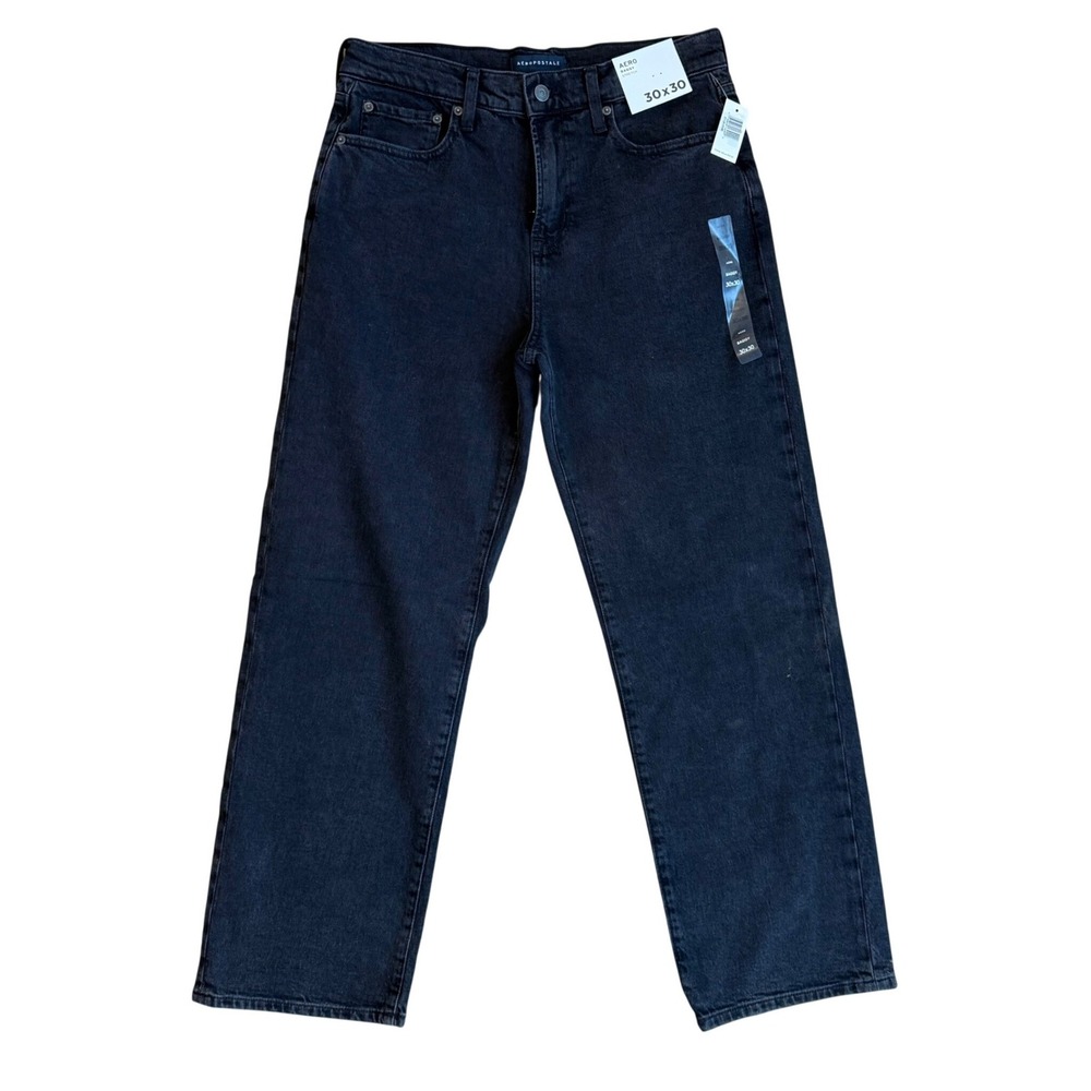Aeropostale Mens Baggy Stretch Jeans Black Wash 30x30 Relaxed Wide Leg NEW‎